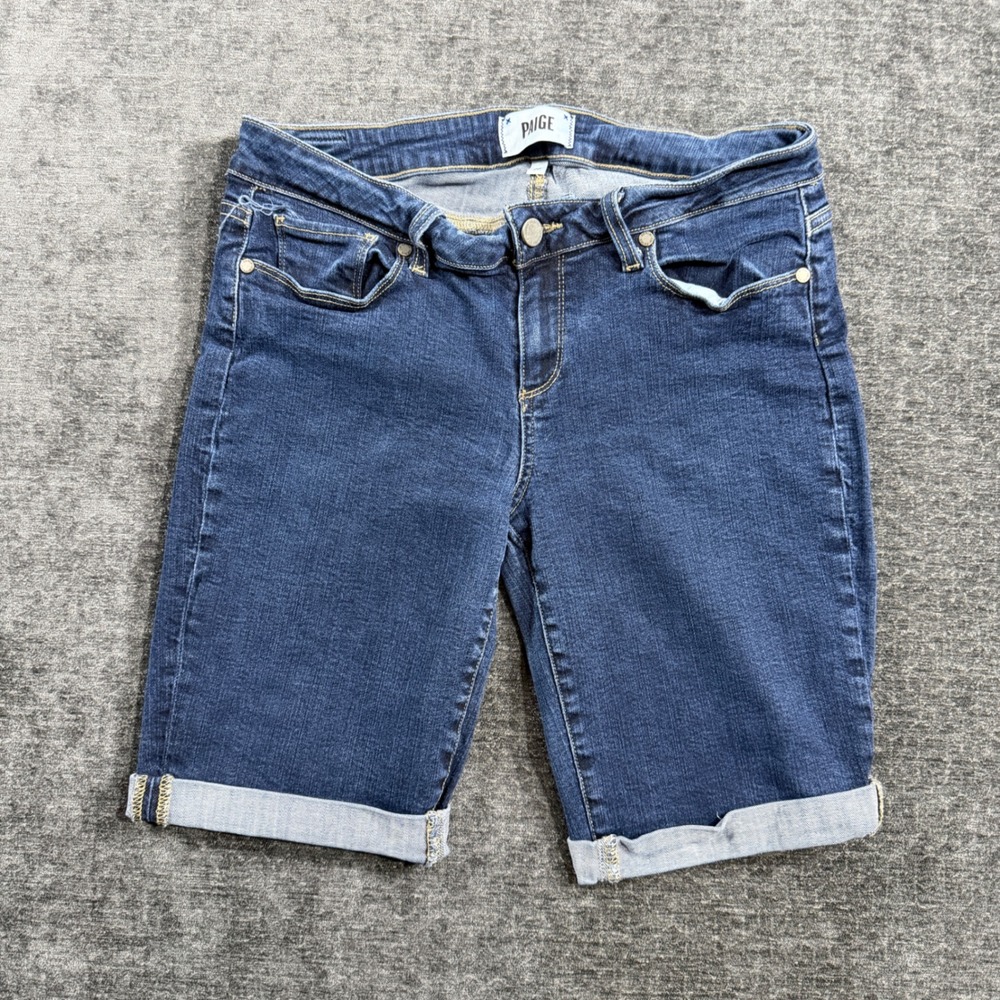 Paige Kimmie Dark Wash Cuffed Denim Bermuda Shorts Size 29 WJ507